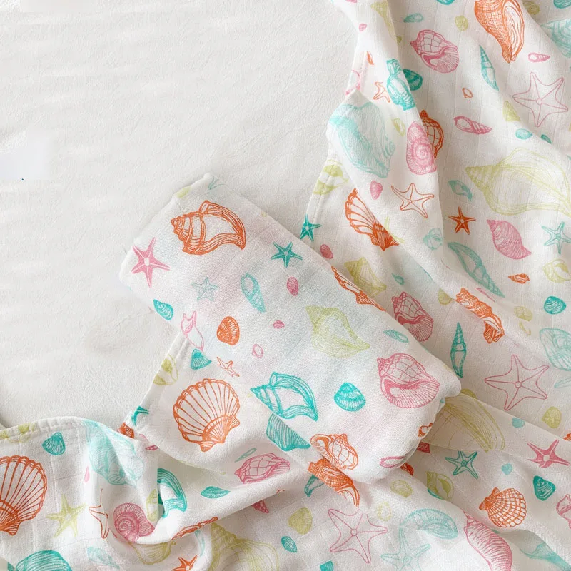 Бамбуковое хлопковое детское муслиновое одеяло многофункциональное для