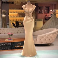 sevintage mermaid satin beaded dubai evening dresses long pleated saudi arabic formal women party dress princess prom gowns 2022