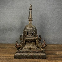 9chinese folk collection old bronze cinnabar lacquer four phoenix statues pagoda stupa office ornaments town house exorcism