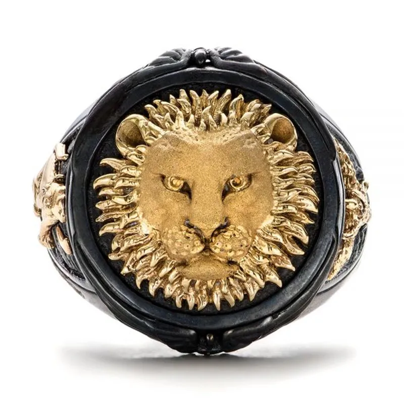 

FDLK Unique Men's Fashion Black Ring Africa Grassland Lion Jewelry Father's Day Anniversary Gift Banquet Party Band Rings