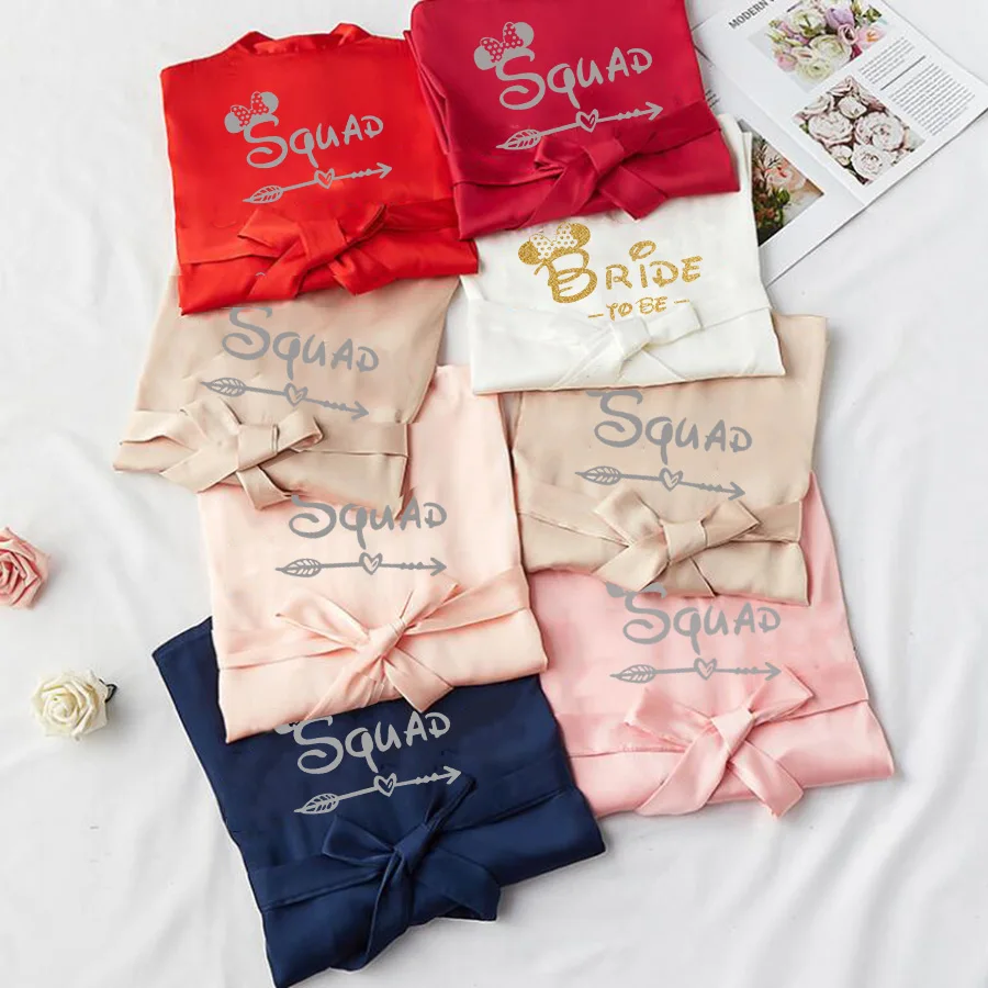 Свадебные халаты для невесты и отряда атласные пижамы халат подружки Команда
