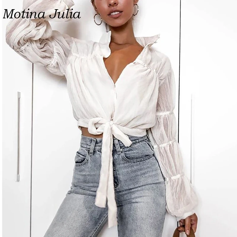 Motina Julia 2019 шикарные блузки с пышными рукавами в белом стиле OL женские блузы Топ