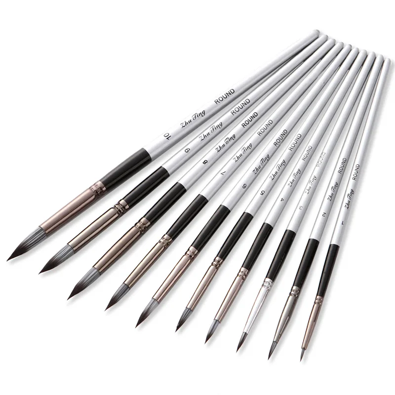 10 шт. набор кистей для рисования серебристо-серый стержень круглая Передняя