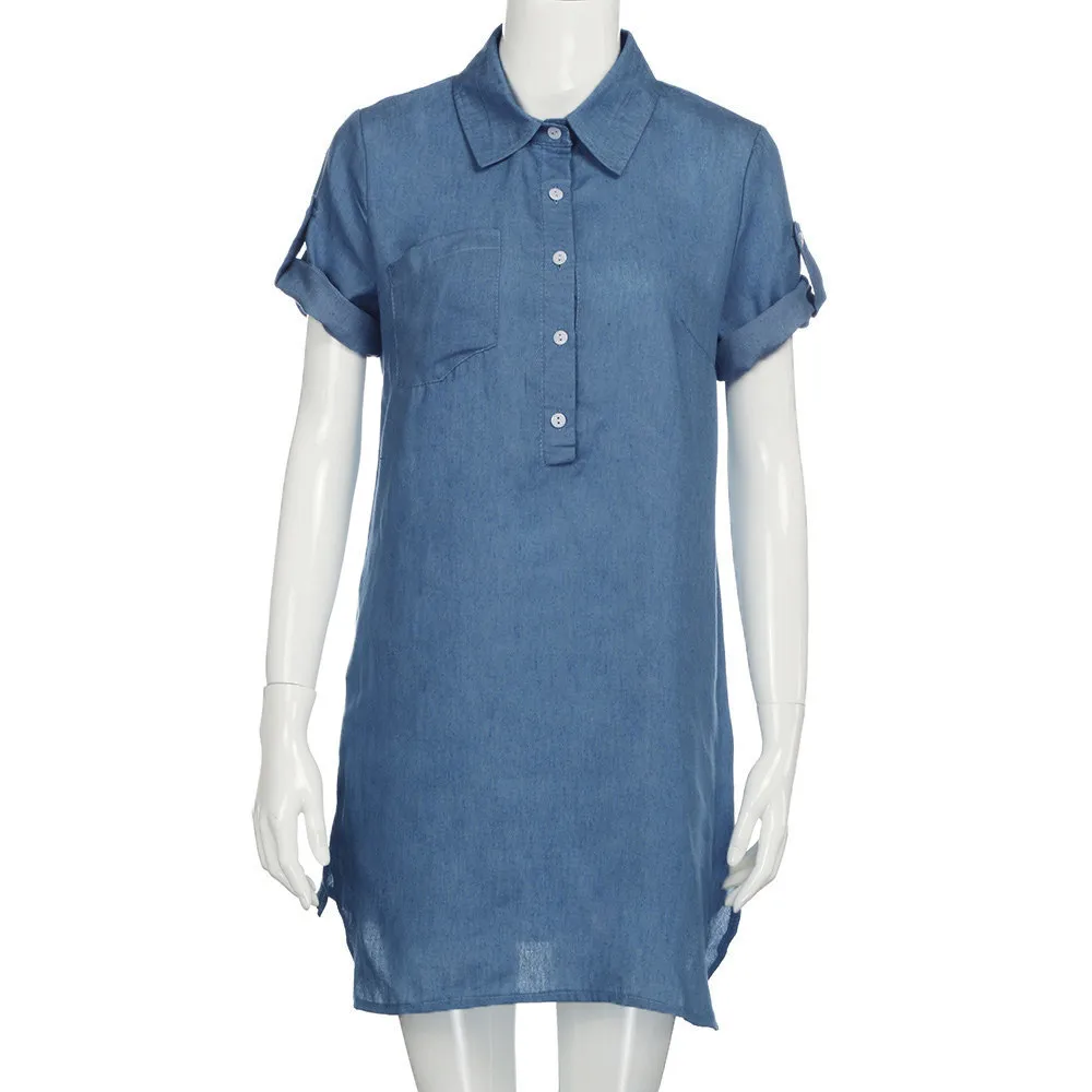 С джинсовой тканью летние платья с коротким рукавом высокого качества