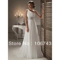 free shipping 2018 new sexy bridal gown custom one shoulder crystal beading sashes a line lace up white chiffon bridesmaid dress