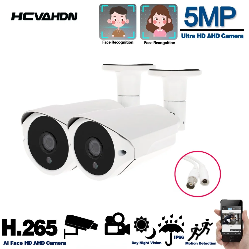 

Камера видеонаблюдения AHD 5 МП, аналоговая цилиндрическая уличная Водонепроницаемая камера видеонаблюдения с функцией обнаружения лица, BNC,...