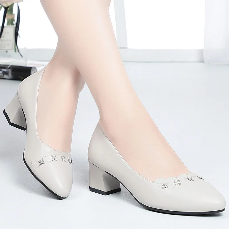 

Ladies Rhinestone High Heel Shoe Wedges Dress Autumn Comfortable Shoes To Work For Women Elegant Woman Spring Leather Shoes 2022