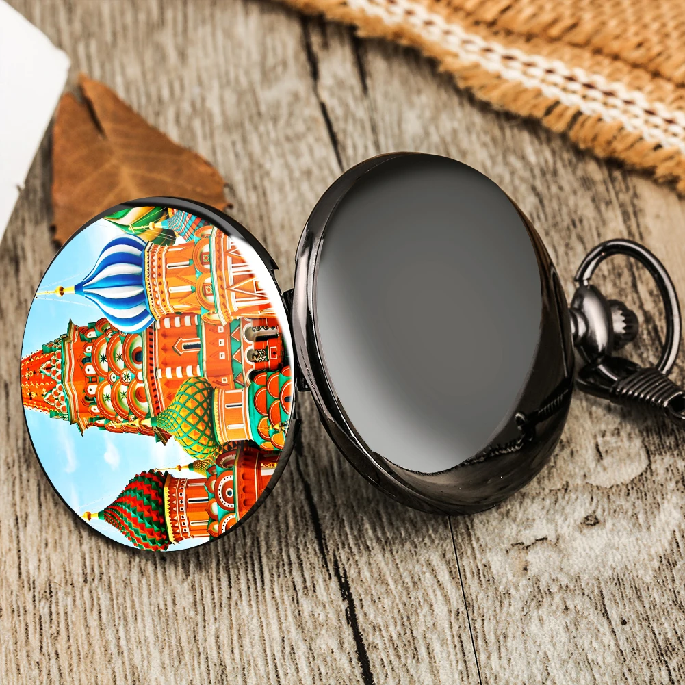 

Russian Architecture Pattern Pocket Watch Elegant Dial with Arabic Numerals Pocket Watches High-quality Alloy Rough Chain Watch