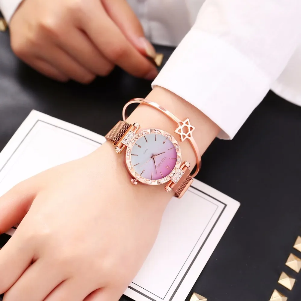 Hot Brand Women Magnet Buckle Gradient Color Watch Luxury Ladies Stainless Steel Quartz Clock Relogio Feminino Dropshipping | Наручные