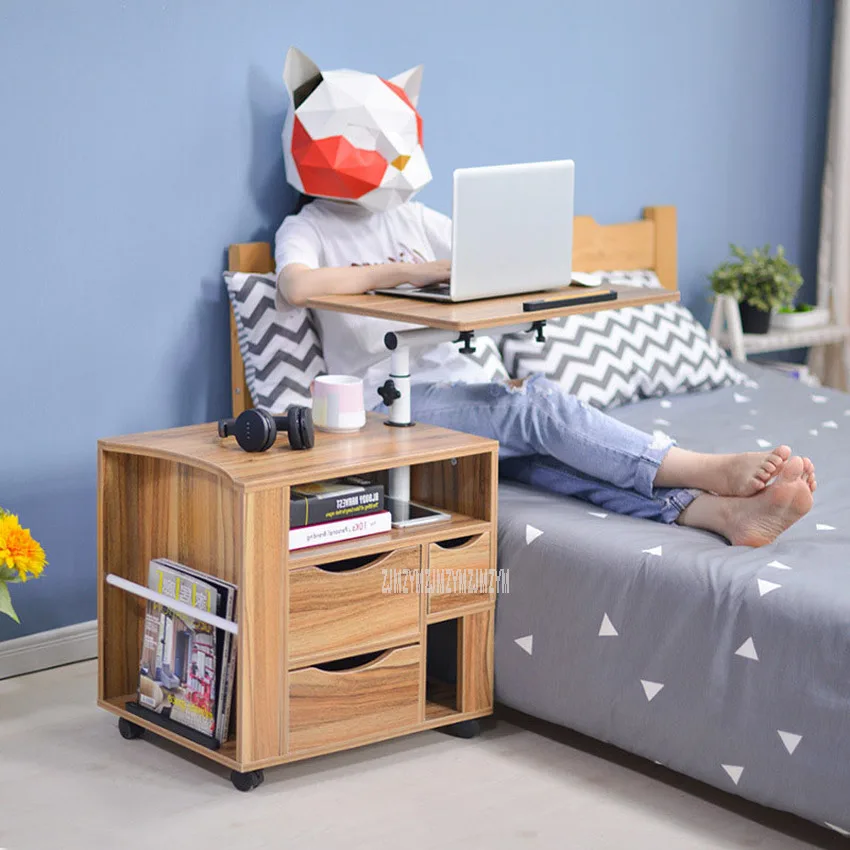 

Movable Laptop Nightstand Bedside Liftable Desktop Notebook Laptop Desk Cabinet Wood Multifunctional Storage Cabinet
