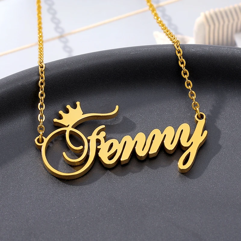 Custom Princess Crown Name Necklace For Women Girl Kids Stainless Steel Personalized Nameplate Choker Necklaces BFF Jewelry