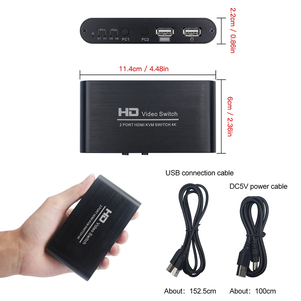 2-портовый HDMI Kvm-переключатель 4K x 2K Ultra Hd переключатель для двухэкранной