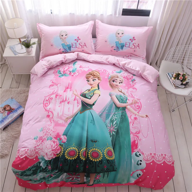 Disney Ice Princess Anna Elsa Pink Bedding Set Cartoon Down Quilt Cover Pillowcase Baby Children Girls Bed Gift Home Textile