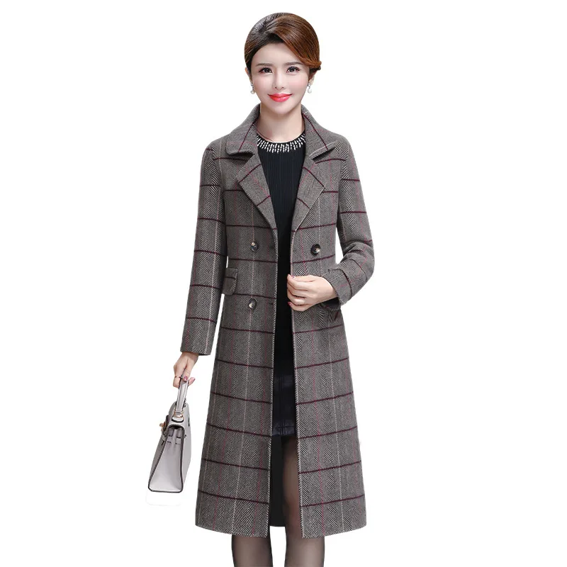 Новое Женское шерстяное пальто YUEY Длинная накидка в клетку с узором теплая