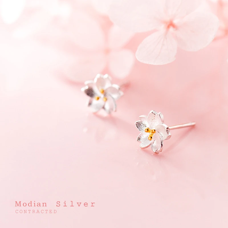 

Modian New Sale Pure 925 Sterling Silver Flower Daisy Small Stud Earrings For Women Simple Plant Trendy S925 Silver Jewelry