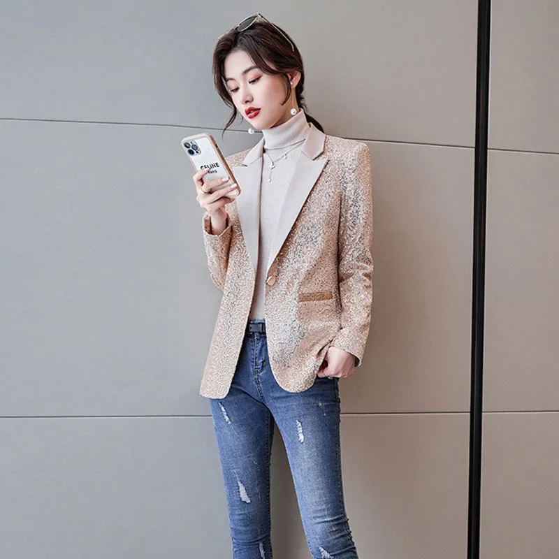 Новинка 2022 Женский весенне-осенний костюм высококачественный Блестящий