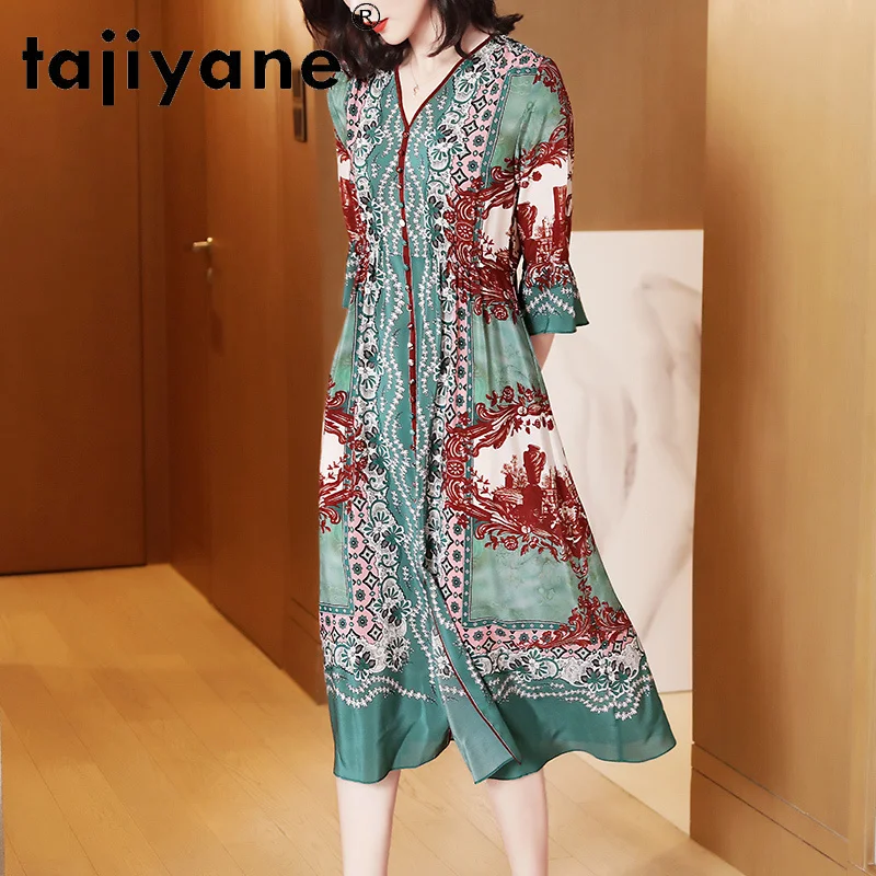 Women Dresses Long 100% Real Silk Boho Dress for Women's Clothing Woman Natural Silk Vacation Dress Robe Longue TN2567