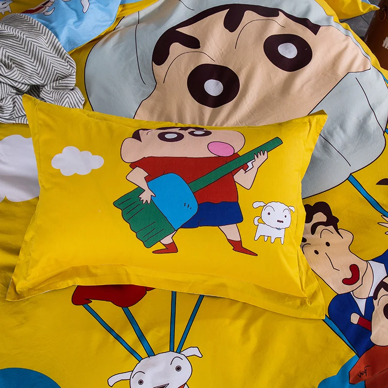 Аниме Crayon Shin-chan Постельное белье детские Качественные хлопковые осенние: пододеяльник, простынь, наволочки для подушек, 3/4 шт. Твин queen Размер