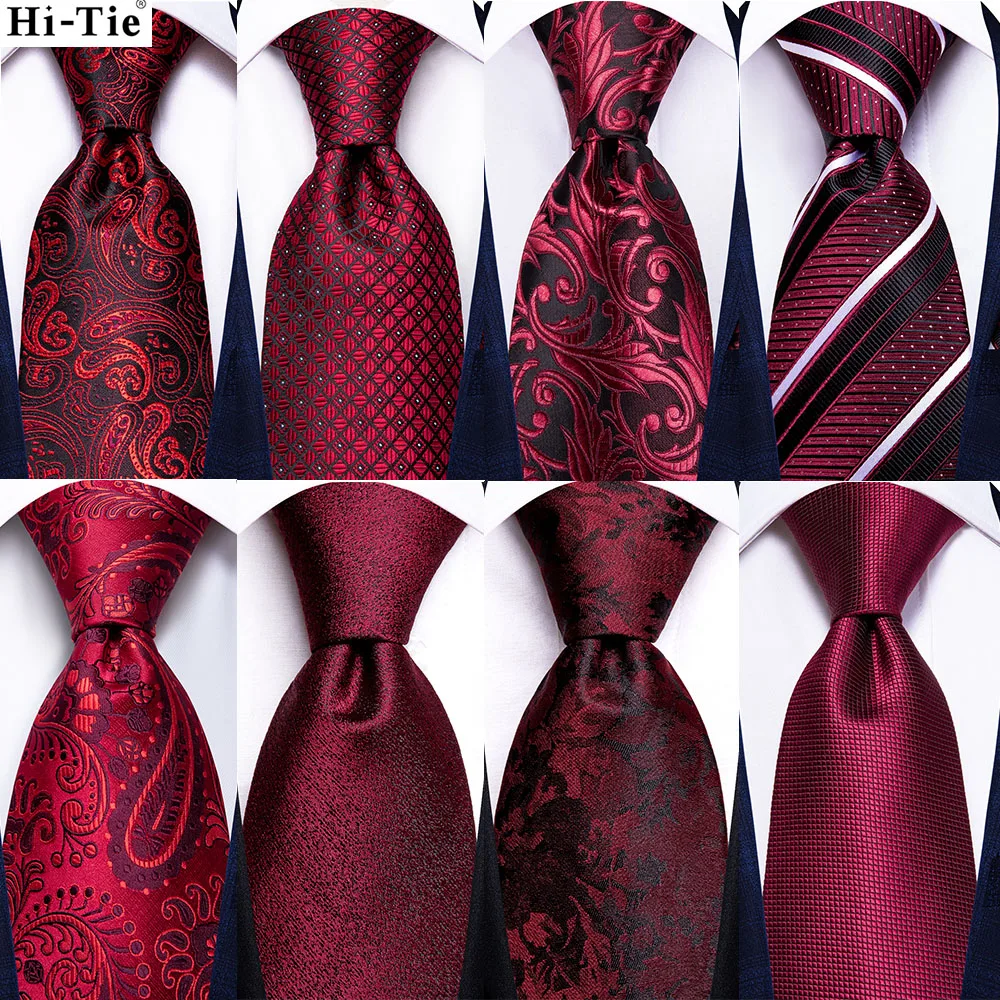 

Striped Burgundy Black Silk Wedding Tie For Men Handky Cufflink Gift Men Necktie Fashion Business Party Dropship Hi-Tie Designer