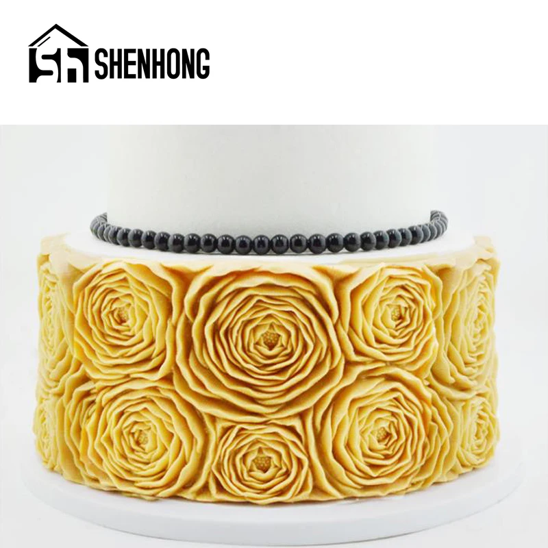 

SHENHONG Ruffle Petal Silicone Fondant Cake Mold DIY Birthday Peony Flower Pattern Paste Sugar Craft Border Decorating Mould
