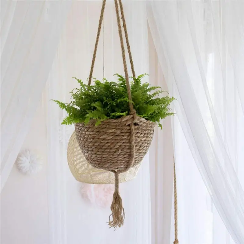 

1Pc Hand-knitted Hanging Planter Decorative Hanging Flowerpot (Random Color)