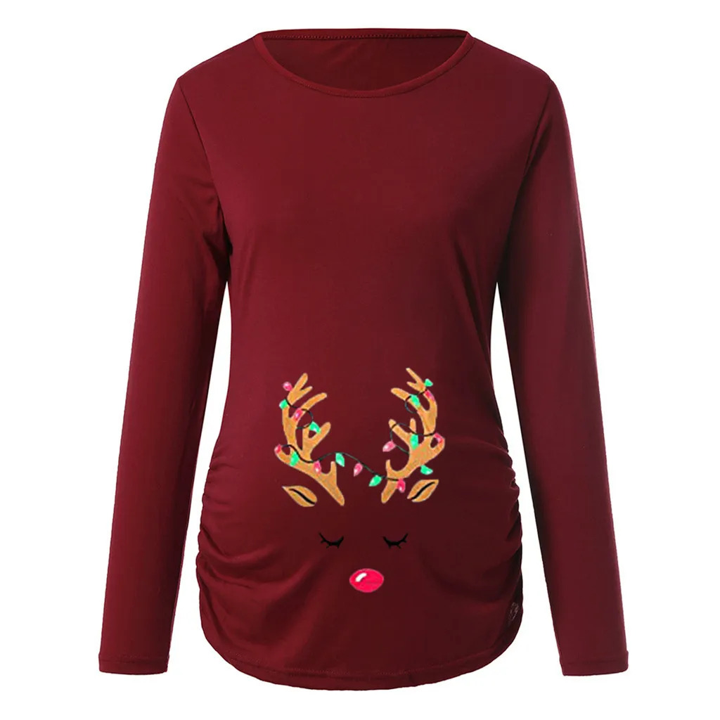 Блузка для беременных 2019Top Женская рождественская боковая с рюшами длинным