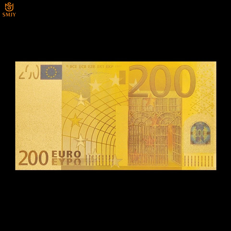 24k Золотая банкнота евро 200 сбор денег цветной счет бумажных и украшения|Золотые