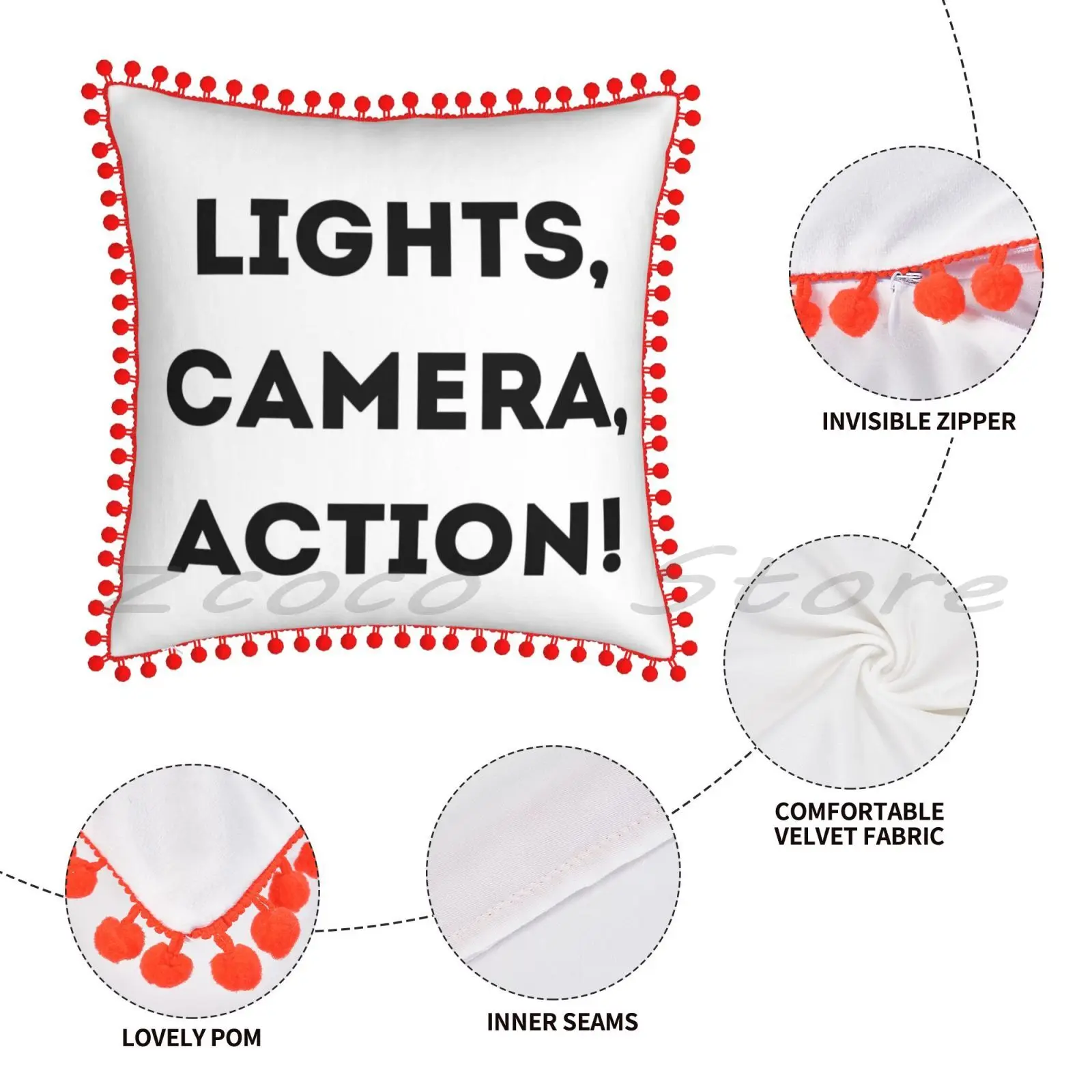 Свет камера экшн! Чехол-наволочка из льняной плюшевой бархатной ткани с принтом