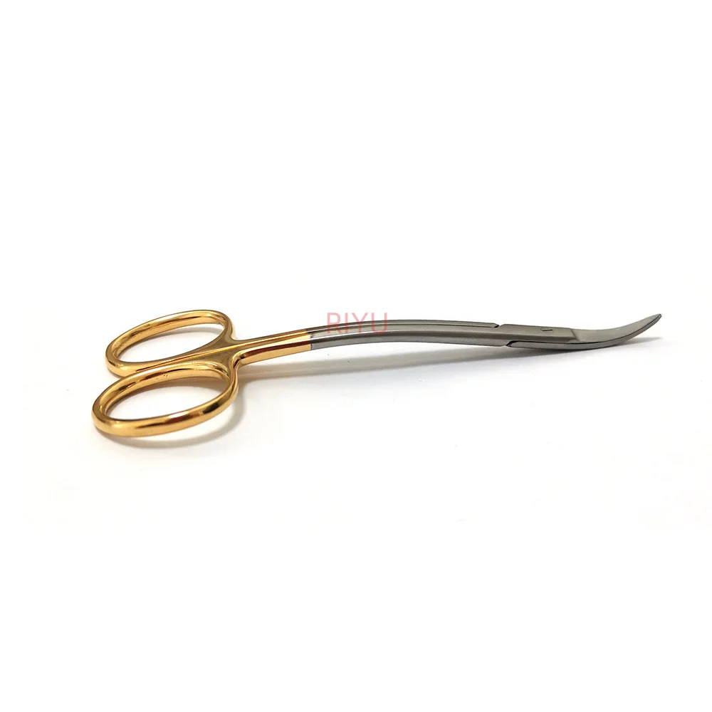 

Dental Stomatology Cosmetic Plastic Surgery Golden Handle Stainless Steel 12cm Curved Scissors