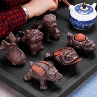 creative purple clay small tea pet ornament handmade crafts animal figurine ceremony accessories table decoration