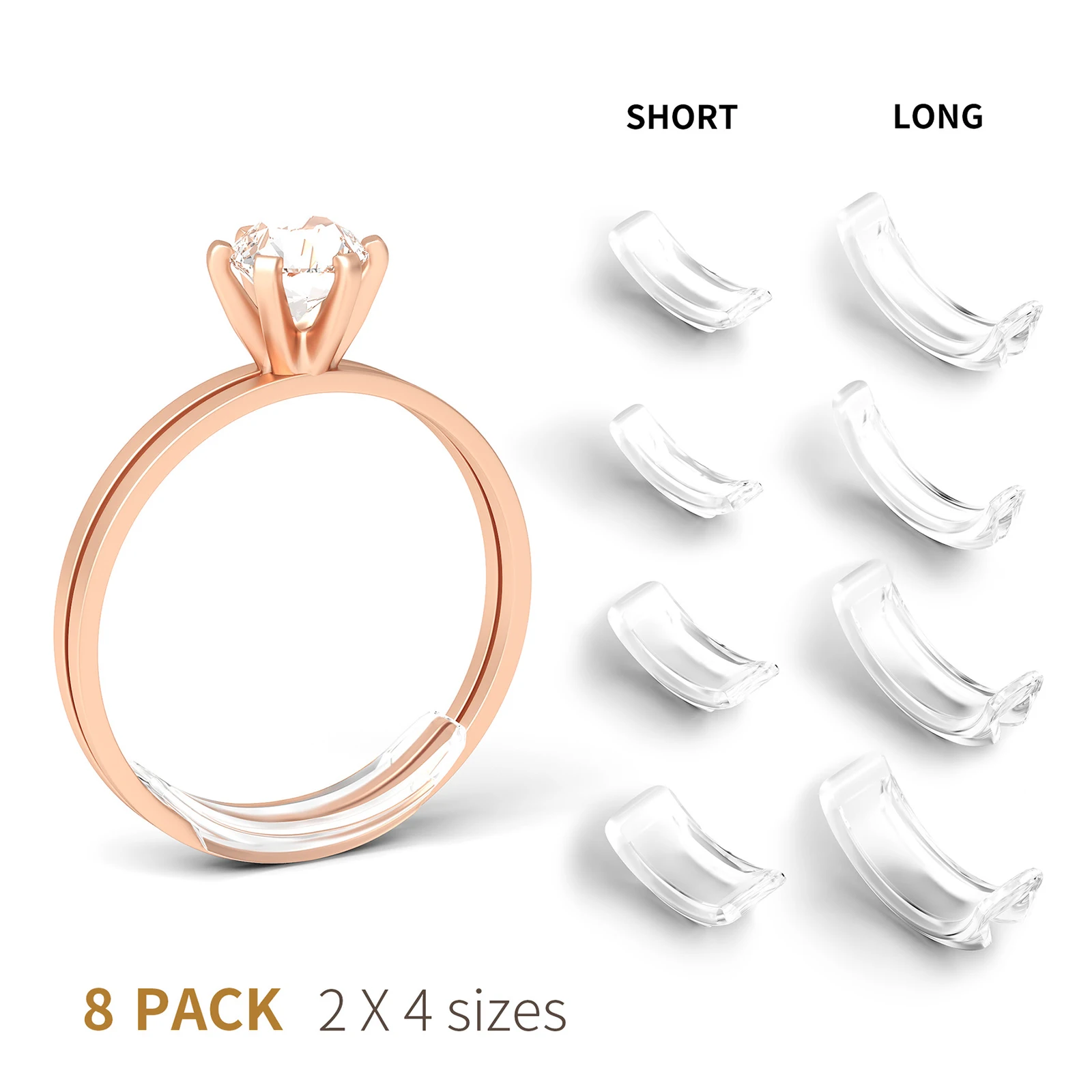 

Ring Size Adjuster For Loose Rings Ring Size Reducer Spacer Ring Sizer Silicone Tightener 4 Sizes with Silver Polishing Cloth