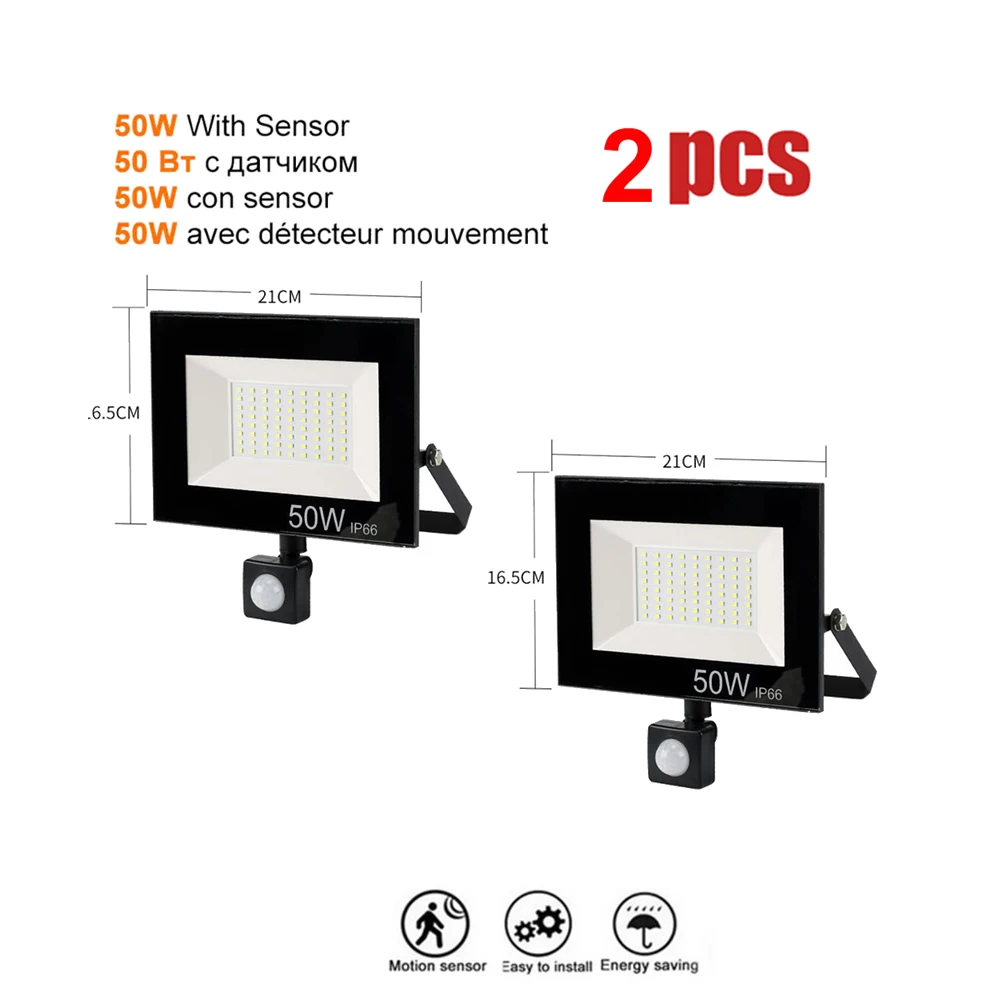 

2 pcs 220V 10-100W LED FloodLight Spotlight Exterior Street wall reflector LED lamp lamp Wireless PIR Motion Sensor Waterproof P