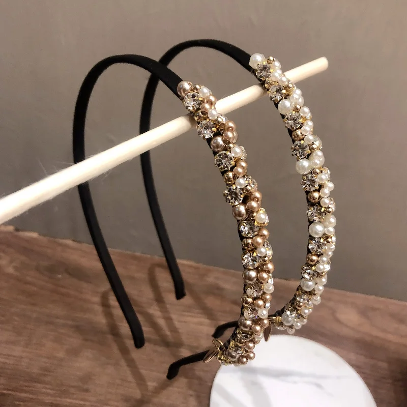 

Korea Vintage Baroque Hairband Women White Champagne Rhinestone Headband Elegant Court Hair Accessories Hearwear Party Gifts