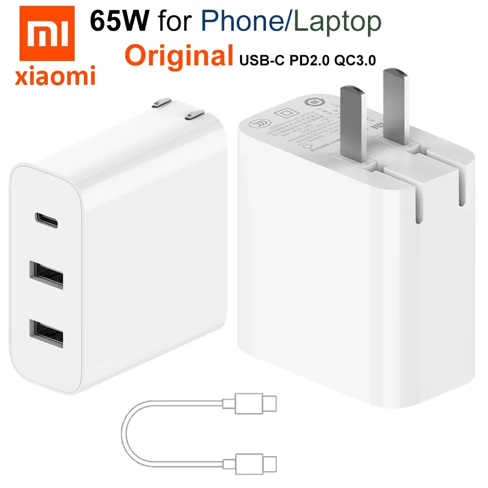 

Original Xiaomi 65W charger 3 Port USB-C Quick Charge Type-C PD 2.0 QC3.0 For iPhone 12 Pro Max Macbook air Asus,lenovo,HP, DELL