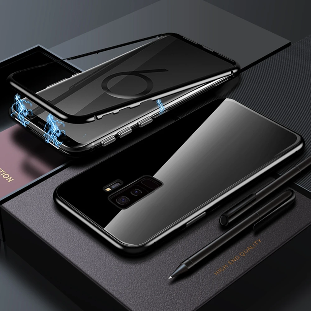 Металлический Стекло крышка Магнитный чехол для samsung Galaxy S8 S9 S10 Plus Note 8 9 A50 A70 A40 M10 M20 M30 адсорбции Coque для samsung