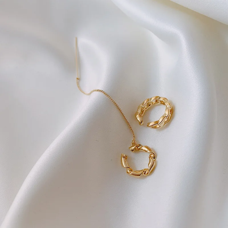 Chain Clip on Hoop Earrings Set for Women 2021 Trend Fashion Korean Ear Clip Grunge for Men Ear Bone Clip Ear Cuff Jewelry