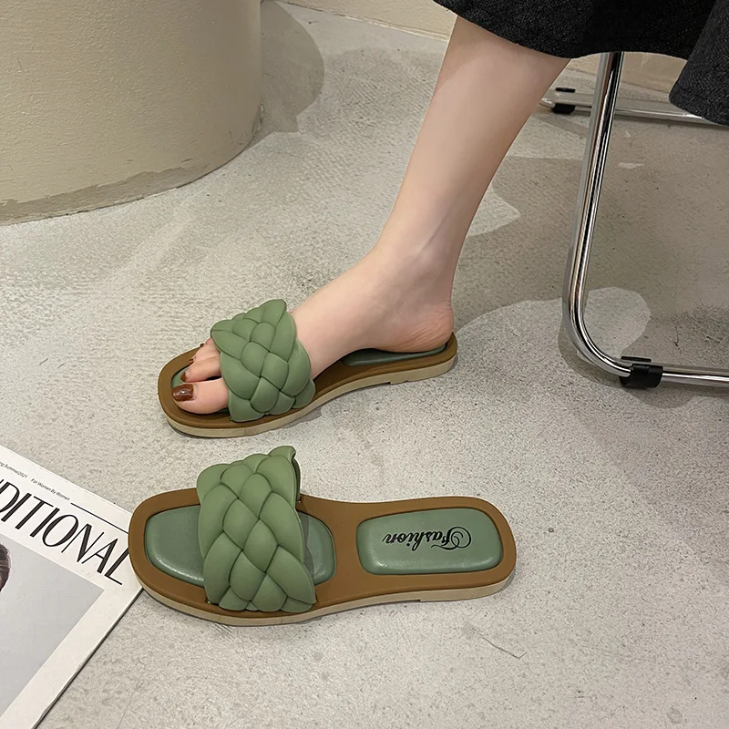

Female Shoes Low Slippers Flat Slides Flower 2021 Summer Soft Rubber Floral Fabric Basic PU Slippers Women Summer Flat Shoes Fem