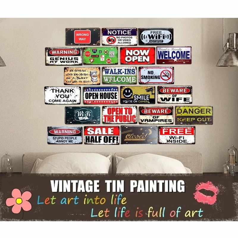 

Shabby Wall Metal Tin Signs WIFI License CAR PLATE Vintage Bar pub home Iron Painting Wall Decor Board Art Plaque Retro