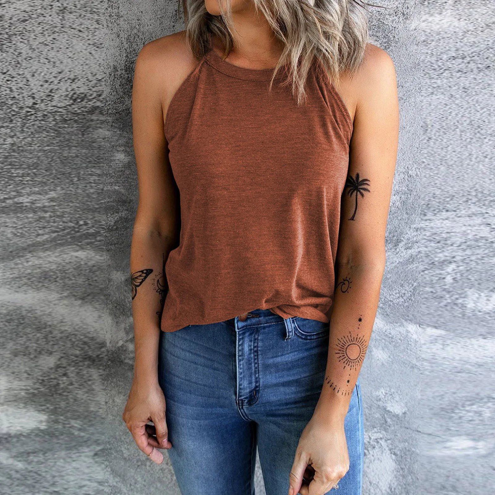 Майка женская с V-образным вырезом Однотонная рубашка на пуговицах без рукавов