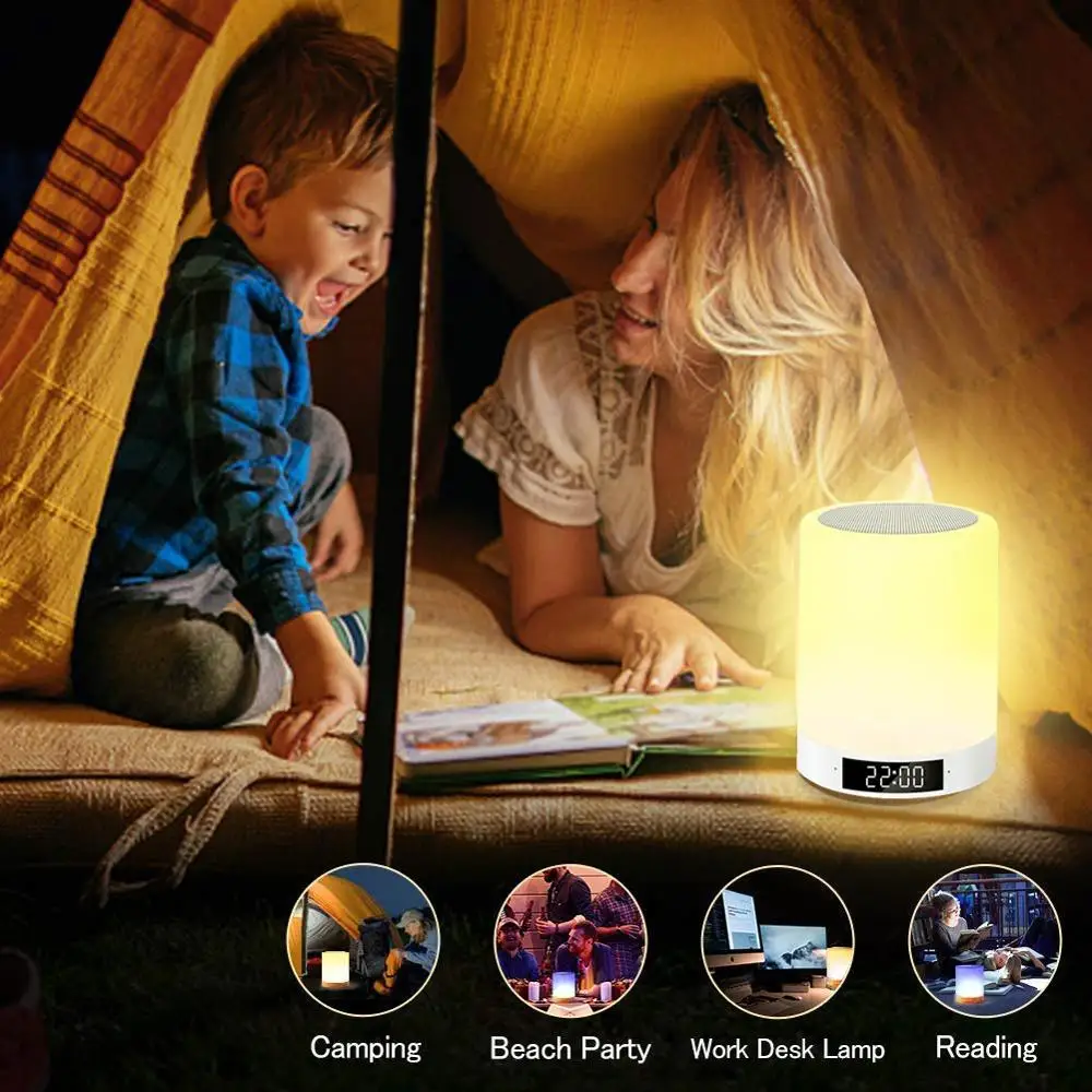 

Multifunctional intelligent LED touch control night light sensor dimmer intelligent bedside portable lamp with Bluetooth speaker