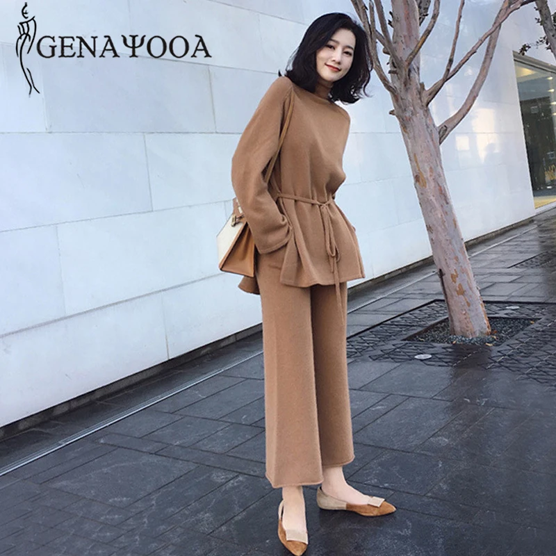 Комплект из двух предметов Genayooa осенне зимний Трикотажный костюм с широкими