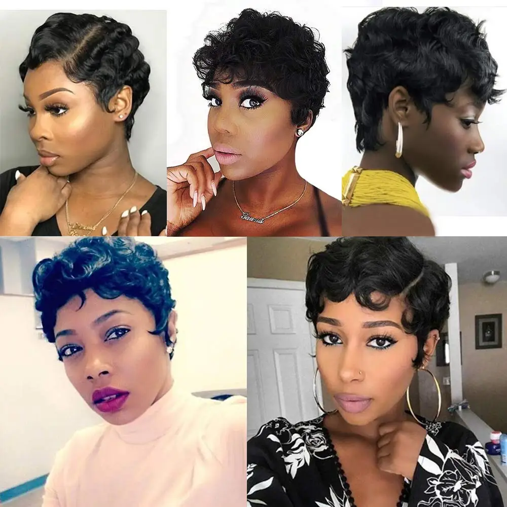 

Short Curly Wigs for African American Women Finger Waves Synthetic Hair Wig Cosplay Yellow Blonde Brown Black Bug Orange