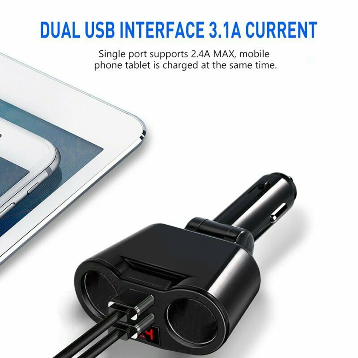 Автомобильное зарядное устройство SOONHUA с двумя USB-портами и разветвителем