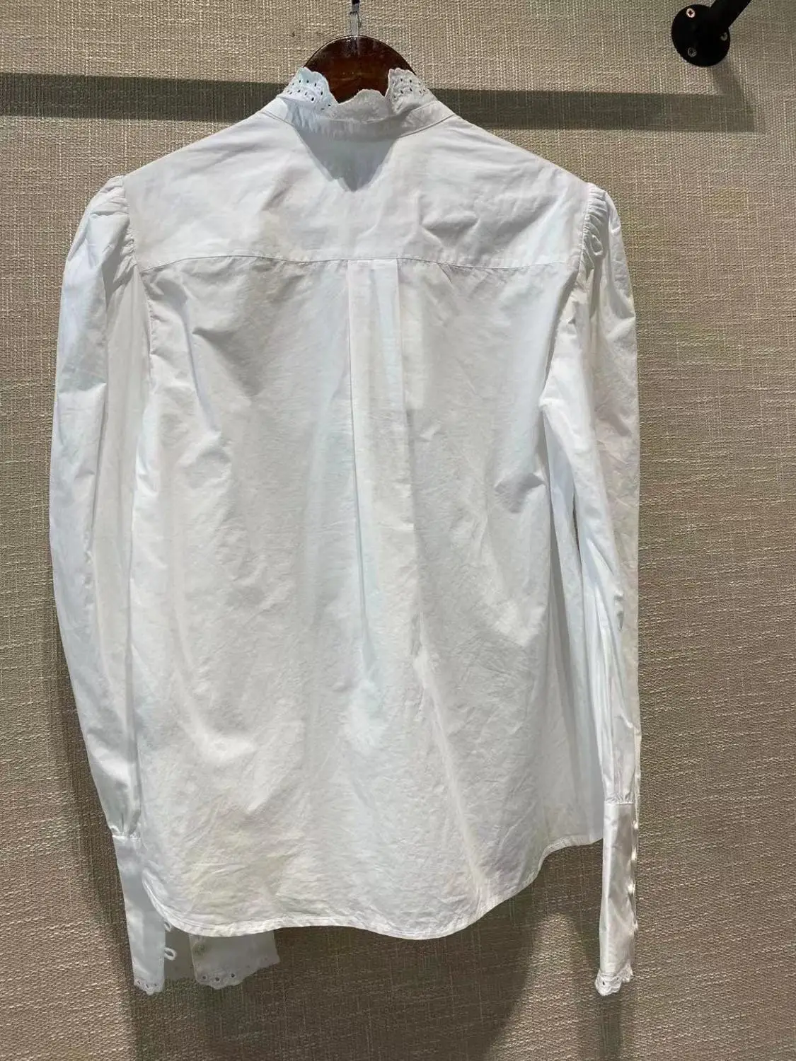 

Women's Ruffled Hollow out Shirt Long Sleeve White Cotton Blouse