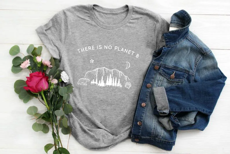 gray tee white text Футболка с изображением звезд, Луны, планеты, надписью «There is no Planet B», забавная футболка с надписью «Planet», стильная христианская футболка, Женская Винтажная Футболка - Цвет: gray tee white text