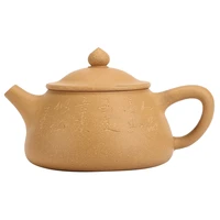 gold section clay engraved and painted purple clay teapot with jade pillar zisha teapot yixing handmade pot kung fu teaware