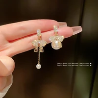 pearl tassel of new style personality fashion is long paragraph hollow out bowknot thin face earring crystal earring woman