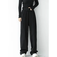 xuxi 2021 autumn black casual pants women loose straight high waist fashion lacing wide leg trousers e4445