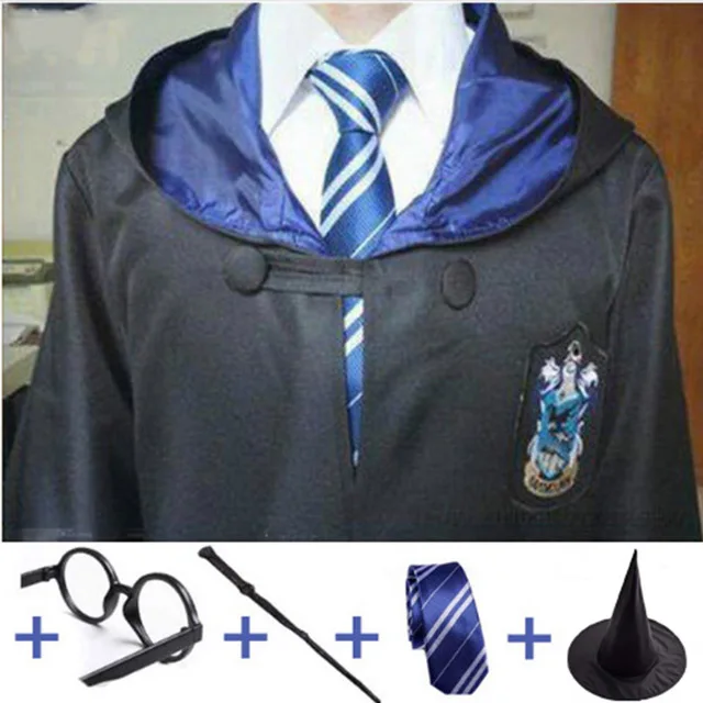 Пижама для детей и взрослых, равенклав, халат магия, Гриффиндор, Хаффлпафф накидка факультета Слизерин шарфом палочка школьная одежда халат для Хэллоуина Косплэй костюм - Цвет: Blue set 5
