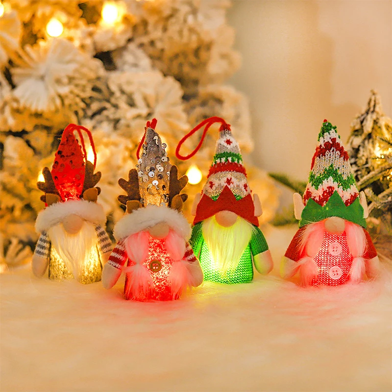 

Lovely Knitted Plush Doll Christmas Lighting Pendant Kids Xmas Gift Toy Christmas Tree Ornaments Window Display Xmas Party Decor